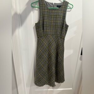 Banana Republic Gray and Yellow Plaid Midi Dress